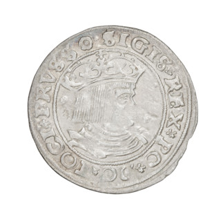 Prussian grosz, Sigismund I the Old (King of Poland; 1506–1548). Obverse: Crowned male bust in