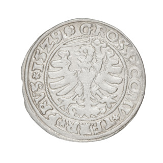 Prussian grosz, Sigismund I the Old (King of Poland; 1506–1548). Obverse: Crowned male bust in