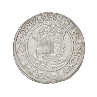 Prussian grosz, Sigismund I the Old (King of Poland; 1506–1548); 1529; Torun, Poland. Obverse: