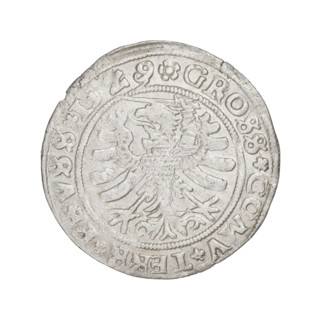 Prussian grosz, Sigismund I the Old (King of Poland; 1506–1548). Obverse: Crowned male bust in
