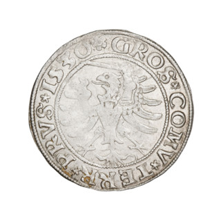 Prussian grosz, Sigismund I the Old (King of Poland; 1506–1548). Obverse: Crowned male bust in