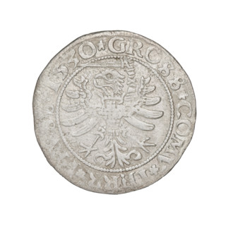 Prussian grosz, Sigismund I the Old (King of Poland; 1506–1548); obverse: crowned male bust in