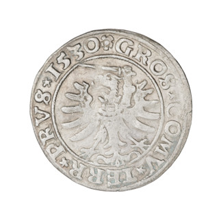Prussian grosz, Sigismund I the Old (King of Poland; 1506–1548); 1530. Obverse: Crowned male bust
