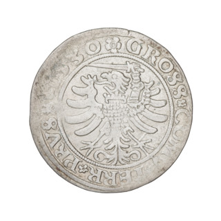 Prussian grosz, Sigismund I the Old (King of Poland; 1506–1548). Obverse: Crowned male bust in
