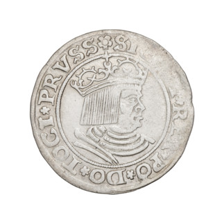 Prussian grosz, Sigismund I the Old (King of Poland; 1506–1548). Obverse: Crowned male bust in