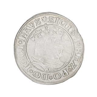 Prussian grosz, Sigismund I the Old (King of Poland; 1506–1548). Obverse: Crowned male bust in
