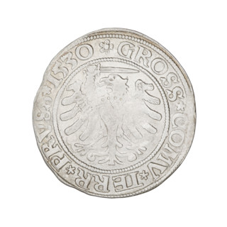 Prussian grosz, Sigismund I the Old (King of Poland; 1506–1548). Obverse: Crowned male bust in