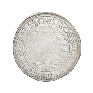 Prussian grosz, Sigismund I the Old (King of Poland; 1506–1548); silver coin (grosz), 1530.
