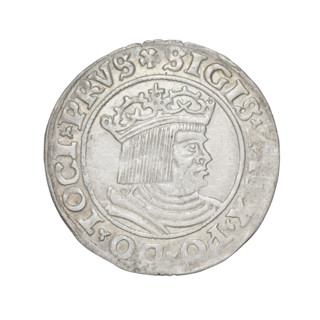 Prussian grosz, 1530. Obverse: crowned male bust in profile turned to the right, in the rim between