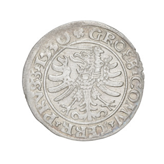 Prussian grosz, Sigismund I the Old (King of Poland; 1506–1548). Obverse: Crowned male bust in