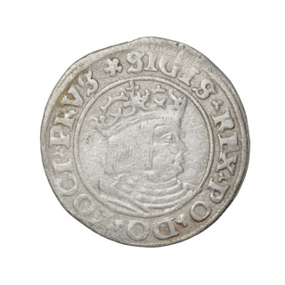 Prussian grosz, Sigismund I the Old (King of Poland; 1506–1548). Obverse: Crowned male bust in