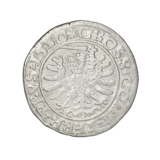 Prussian grosz, Sigismund I the Old (King of Poland; 1506–1548). Obverse: Crowned male bust in