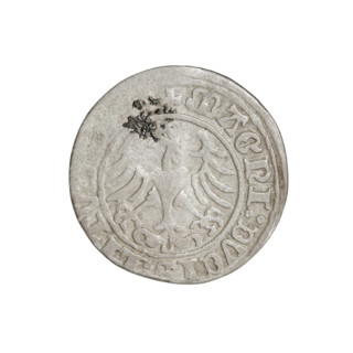 Lithuanian half-grosz, Sigismund I the Old (king of Poland; 1506–1548). Obverse: Pogon (Lithuanian