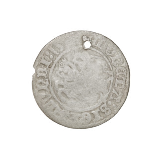 Lithuanian half-grosz, Sigismund I the Old (king of Poland; 1506–1548). Obverse: Pogon turned left;