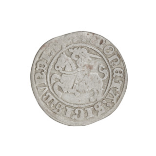 Lithuanian half-grosz, Sigismund I the Old (king of Poland; 1506–1548). Obverse: Pogon (Lithuanian