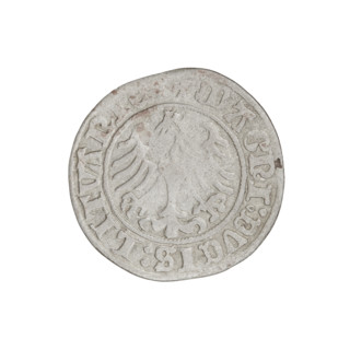 Lithuanian half-grosz, Sigismund I the Old (king of Poland; 1506–1548). Obverse: Pogon (Lithuanian