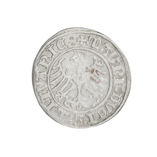 Lithuanian half-grosz, Sigismund I the Old (king of Poland, 1506–1548). Obverse: Pogon turned left;