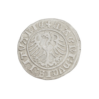 Lithuanian half-grosz, Sigismund I the Old (King of Poland; 1506–1548). Obverse: Pogon (Lithuanian