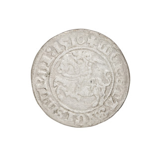 Lithuanian half-grosz, Sigismund I the Old (King of Poland; 1506–1548). Obverse: Pogon (mounted