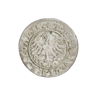 Lithuanian half-grosz, Sigismund I the Old (King of Poland; 1506–1548). Obverse: Pogon (Lithuanian