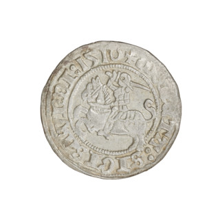 Lithuanian half-grosz, Sigismund I the Old (King of Poland; 1506–1548). Obverse: Pogon (Lithuanian