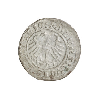 Lithuanian half-grosz, Sigismund I the Old (King of Poland; 1506–1548). Obverse: Pogon turned left;