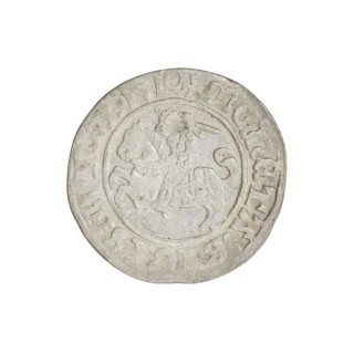 Lithuanian half-grosz, Sigismund I the Old (King of Poland; 1506–1548). Obverse: Pogon (Lithuanian