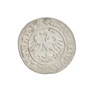 Lithuanian half-grosz, Sigismund I the Old (King of Poland; 1506–1548). Obverse: Pogon turned left;
