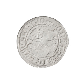 Lithuanian half-grosz, Sigismund I the Old (King of Poland; 1506–1548). Obverse: Pogon (Lithuanian