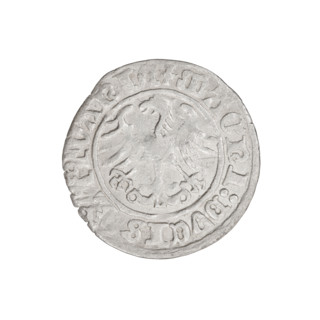 Lithuanian half-grosz, Sigismund I the Old (King of Poland; 1506–1548). Obverse: Pogon (Lithuanian