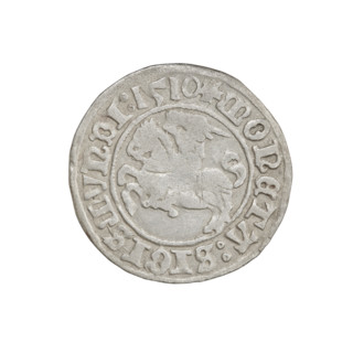 Lithuanian half-grosz, Sigismund I the Old (King of Poland; 1506–1548). Obverse: Pogon (mounted
