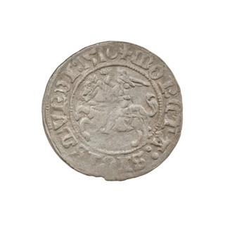 Lithuanian half-grosz, Sigismund I the Old (King of Poland; 1506–1548). Obverse: Pogon (Lithuanian