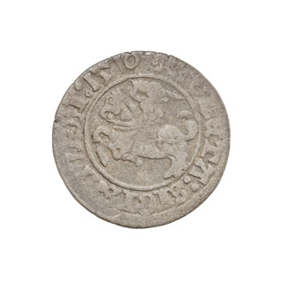 Lithuanian half-grosz, Sigismund I the Old (king of Poland; 1506–1548). Obverse: Pogon (Lithuanian