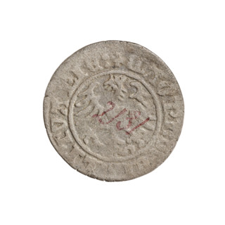 Lithuanian half-grosz, Sigismund I the Old (king of Poland; 1506–1548). Obverse: Pogon turned left;