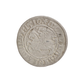 Lithuanian half-grosz, Sigismund I the Old (King of Poland; 1506–1548). Obverse: Pogon turned left;