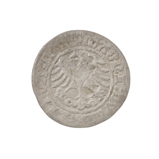 Lithuanian half-grosz, Sigismund I the Old (King of Poland; 1506–1548). Obverse: Pogon turned left;