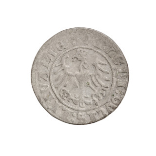 Lithuanian half-grosz, Sigismund I the Old (King of Poland; 1506–1548). Obverse: Pogon (Lithuanian