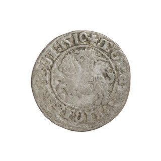 Lithuanian half-grosz, Sigismund I the Old (King of Poland; 1506–1548). Obverse: Pogon turned left;