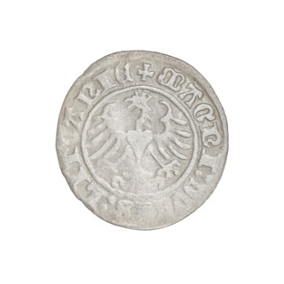 Lithuanian half-grosz, Sigismund I the Old (King of Poland; 1506–1548). Obverse: Pogon (Lithuanian
