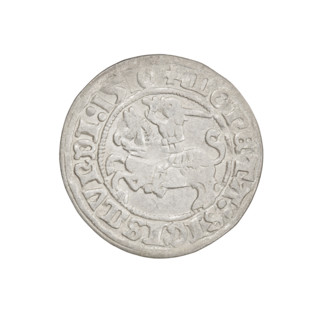Lithuanian half-grosz, Sigismund I the Old (King of Poland; 1506–1548). Obverse: Pogon (Lithuanian