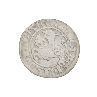 Lithuanian half-grosz, Sigismund I the Old (King of Poland; 1506–1548). Obverse: Pogon (Lithuanian