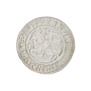 Lithuanian half-grosz, Sigismund I the Old (King of Poland, 1506–1548). Obverse: Pogon (mounted