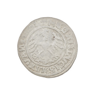 Lithuanian half-grosz, Sigismund I the Old (King of Poland; 1506–1548). Obverse: Pogon (mounted