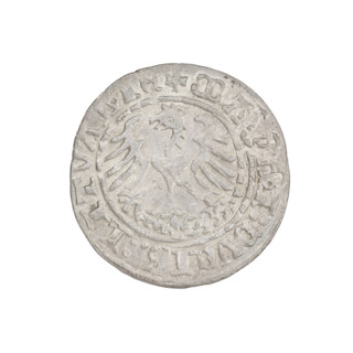 Lithuanian half-grosz, Sigismund I the Old (King of Poland; 1506–1548). Obverse: Pogon (Lithuanian