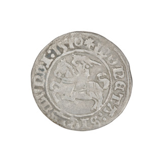 Lithuanian half-grosz, Sigismund I the Old (King of Poland; 1506–1548). Obverse: Pogon (Lithuanian