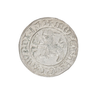 Lithuanian half-grosz, Sigismund I the Old (king of Poland; 1506–1548). Obverse: Pogon turned left;