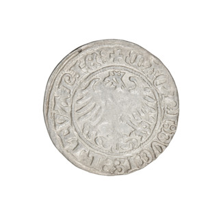 Lithuanian half-grosz, Sigismund I the Old (king of Poland; 1506–1548). Obverse: Pogon (Lithuanian