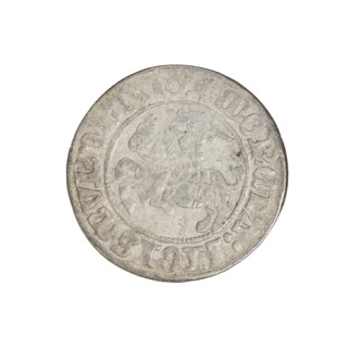 Lithuanian half-grosz, Sigismund I the Old (King of Poland; 1506–1548). Obverse: Pogon (Lithuanian