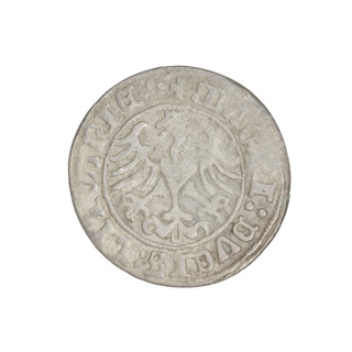 Lithuanian half-grosz, Sigismund I the Old (King of Poland; 1506–1548). Obverse: Pogon (Lithuanian