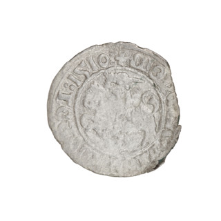 Lithuanian half-grosz, Sigismund I the Old (king of Poland; 1506–1548). Obverse: Pogon (Lithuanian